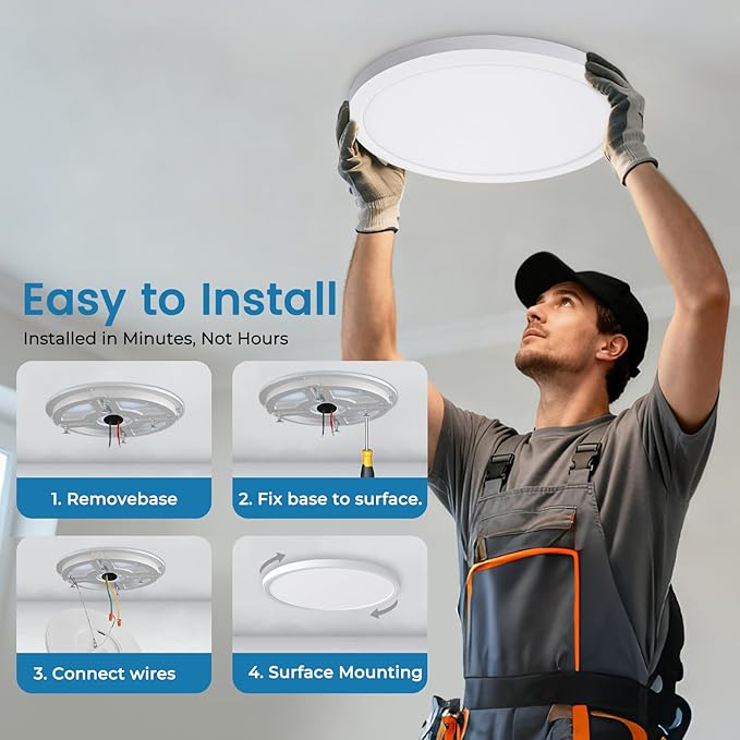12 Inch Slim Dimmable LED Flush Mount Ceiling Light Fixture, 24W=2640LM & 5CCT Selectable (2700K-6500K), Low Profile House Upgrade Led Light for Bedroom, Hallway & Closets, White