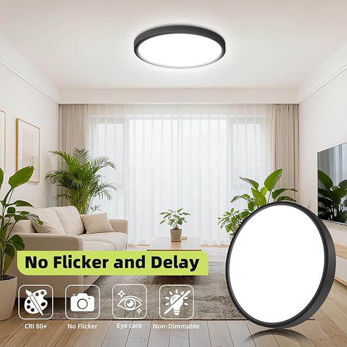hepside 12Inch LED Flush Mount Ceiling Light Fixture 5CCT 24W 2800LM Closet Light Fixture,Small Round Slim Surface Ceiling Lamp for Hallway,Bathroom,Bedroom,Kitchen,Interior