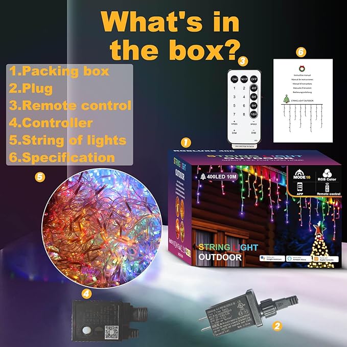Christmas String Lights Outdoor, App and Remote Control, Warm White to Multicolor 49ft with 640 LEDs Waterproof for Outside Yard Patio Eave Decorations