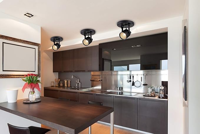 CLOUDY BAY LED Flush Mount Ceiling Spot Light,CRI90+ 8W 600lm 3000K Warm White Dimmable,Adjustable Tilt Angle Ceiling Light Fixture,Black