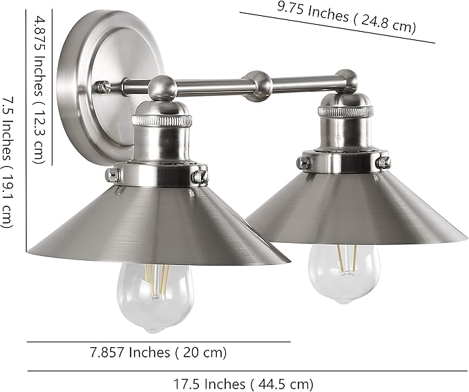 JONATHAN Y 17.5" Nickel 2-Light Industrial Farmhouse Metal Vanity Light Wall Sconce, Metal Shade for Bathroom Mirror, Kitchen, Entryway, LED Bulb Included (JYL7427B)