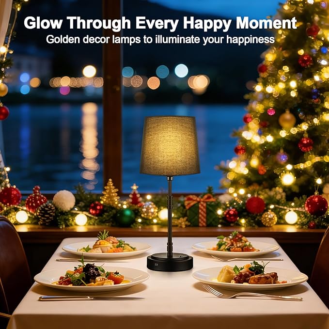 Cordless Table Lamps Set of 2 – Battery Operated Lamp with 7500mAh Rechargeable Battery, Stepless Dimmable Black Lamps with Black Shade, Wireless Lamps for Dining Room & Nightstand (Bulbs Included)