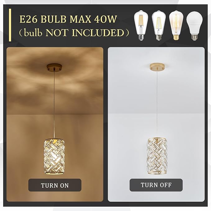 CATINER Modern Crystal Pendant Light Fixture 3-Pack Gold Finish Hanging Lighting Crystal Chandelier for Kitchen Island