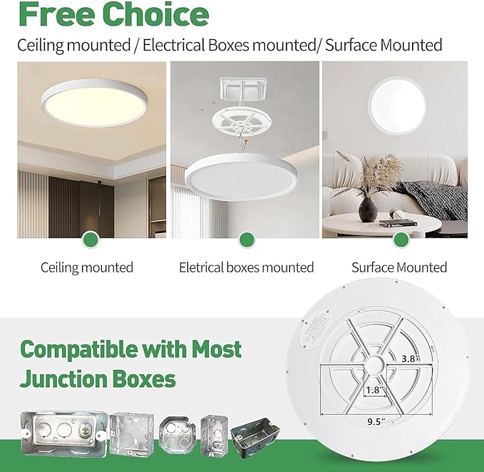4PK 15.8 Inch LED Flush Mount Ceiling Light, 32W, 3480LM, 3000K/4000K/6000K CCT Selectable, Round Flat Panel Light Low Profile Ceiling Light Fitures for Hallway, Kitchen, Bedroom, Laundry Room