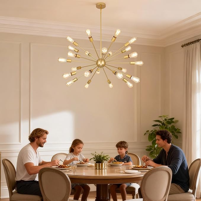 Large Gold Chandeliers for Dining Room Light Fixture | 43 Inch 24 Light Modern Chandeliers Over Table | Vintage Industrial Hanging Lighting for Living Dining Room, Kitchen Island, Entryway, Foyer