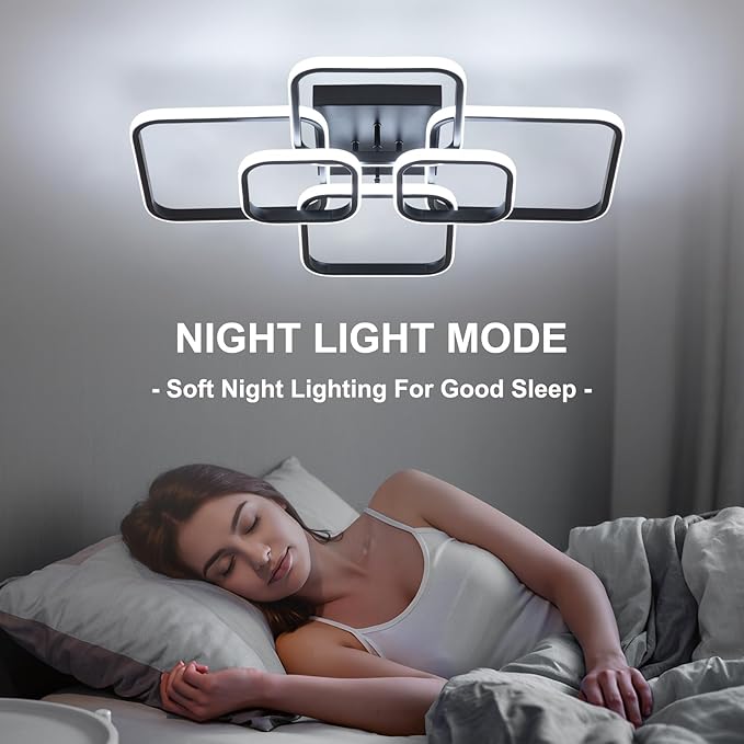 31.5" Modern LED Ceiling Light 6-Square Dimmable Ceiling Light Fixtures with Remote 3000K-6000K Black Close to Ceilings Lamp 60W for Living Room, Bedroom