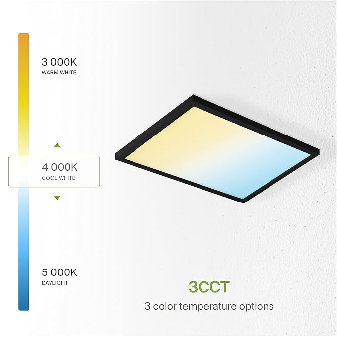 ASD LED 12" Square Flush Mount Light | 24W 1820LM 3000-5000K 120V | 3CCT, Dimmable, Ultra Slim, ETL Listed | Thin Surface Lamp, Bedroom Ceiling Lighting | Black, 4 Pack