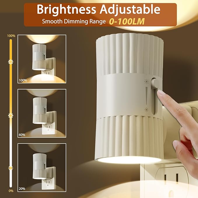 Night Lights Plug into Wall, 90° Rotatable Plug in Night Light with Dusk to Dawn Sensor, 0-100LM Dimmable Wall Light, 3000K Soft Glow Led Nightlight for Bedroom Bathroom Hallway Stairway, 2 Pack