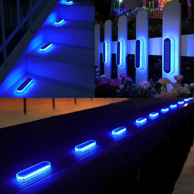 YiLaie Blue Solar Lights for Outside Stick on Boat Dock Step Driveway Strip Lights Solar Powered Outdoor Waterproof Deck Stairs Post Ground Pathway Walkway Accessories Auto ON/Off（8 Pack）