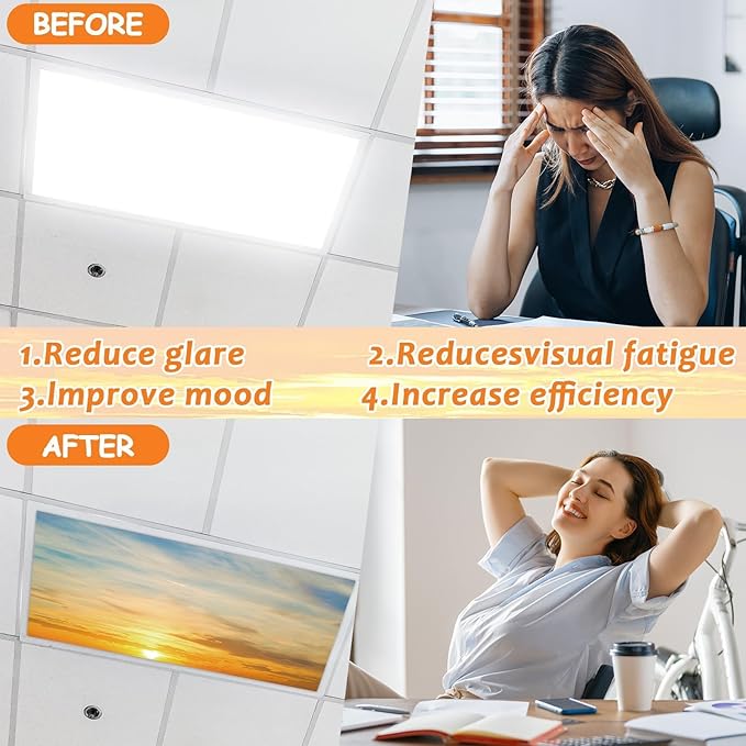 8 Pcs Fluorescent Light Covers with 80 Magnets Decorative for Classroom Ceiling Light 4 x 2 Feet Magnetic Light Covers Filter Easy Install for Office Hospitals & Home Drop Ceiling Supplies (Sunrise)