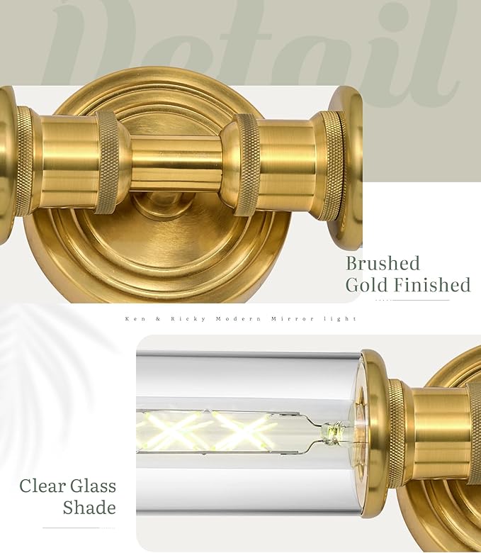 Ken & Ricky 24" Modern Bathroom Sconces Wall Lighting,Brushed Gold Wall Sconce Vanity Lights with Clear Glass for Bathroom Living Room Bedroom KR3376-W-BG-1PK