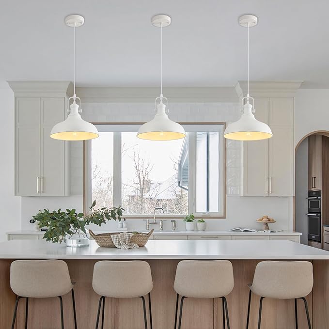 White Pendant Lights 2 Pack, Farmhouse Pendant Lights for Kitchen Island, 11.41" Kitchen Pendant Lighting, Modern Hanging Light Fixtures for Kitchen Dining Room