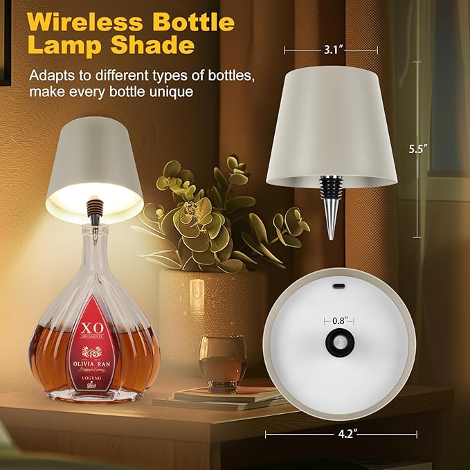Wireless Bottle Lamp, 2026 New 3 Color Rechargeable Led Wine Bottle Lights for Bars Restaurants (Gray, 1PC)