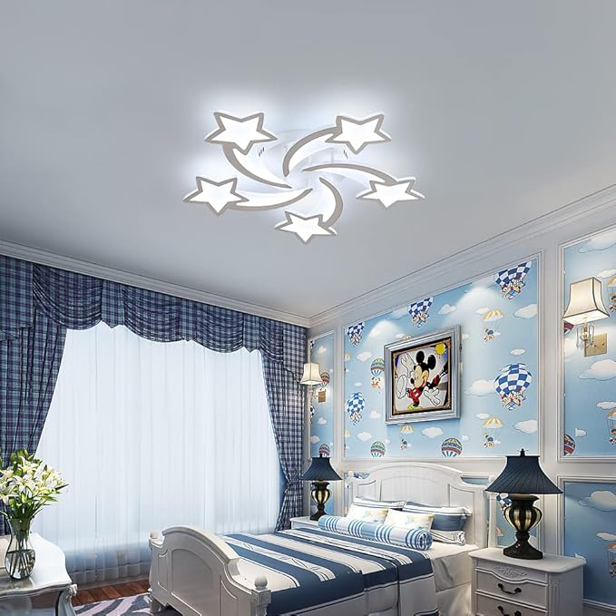 Kidsroom Light Fixtures, Acrylic Modern LED Ceiling Light, Star Creative Meteor Shape Flush Mount Ceiling Lamp for Kids Room, Bedroom, Living Room (5 Stars(6500K Cool White))