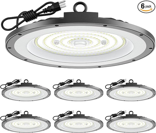 AIKVSXER LED High Bay Light UFO Shop Light 300W 45000LM 6000K Daylight Super Bright IP65 Waterproof for Warehouse Garage Barn Factory Workshop 5FT Cord with US Plug 6 Pack