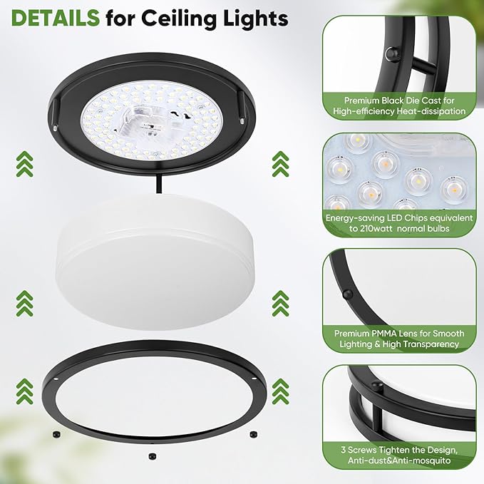 30W Flush Mount Ceiling Lights Black, 10inch LED Ceiling Light Fixtures 3600lm Super Bright, 2700K/3000K/4000K/5000K/6500K Adjustable Ceiling Lights, Dimmable Ceiling Lamps for Kitchen Bedroom, 2Pack