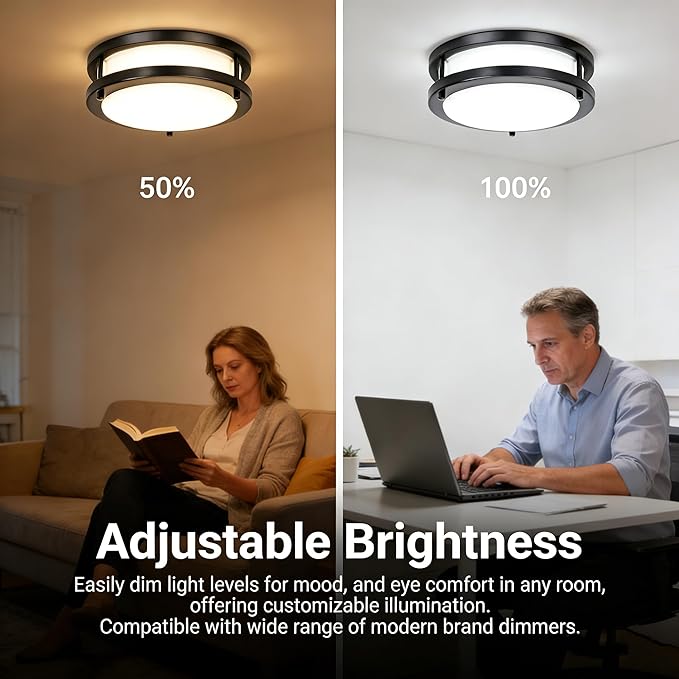 Drosbey 32W Dimmable LED Ceiling Light Fixture, Flush Mount Ceiling Lights for Kitchen, Bathroom, Bedroom, Hallway, 2700K/3000K/3500K/4000K/5000K Adjustable, 400W Equivalent, UL Listed