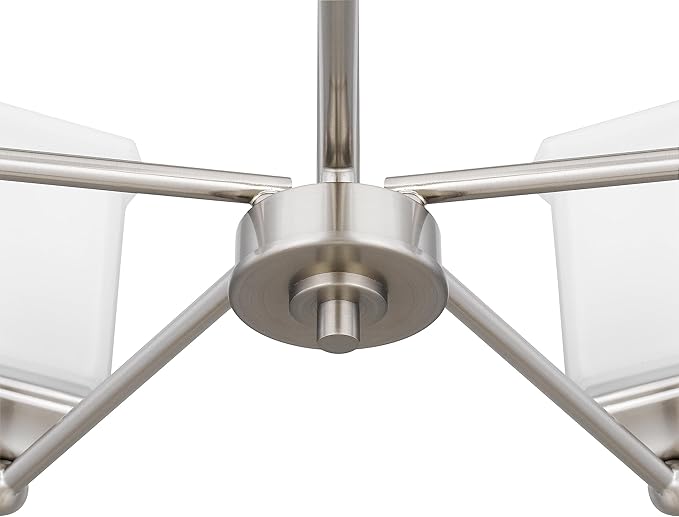 Tawson Nox 5-Light Chandelier Pendant Ceiling Light Brushed Nickle White Glass Shade Adjustable Height for Hallway, Entryway, Passway, Dining, Bedroom, Kitchen, Balcony Living Room