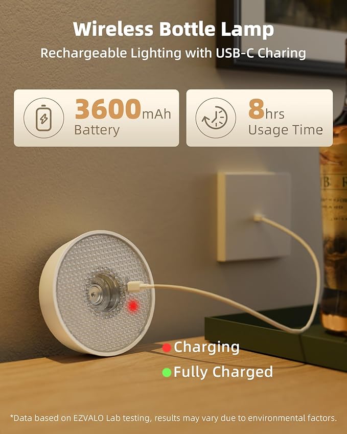 Wireless Bottle Lamp Shade, Rechargeable Wine Bottle Lights for Liquor Bottles, RGB, Touch Control 3 Color Temperatures, Dimmable, Outdoor Waterproof, Restaurant & Home Bar Décor, Gift, White 1Pc