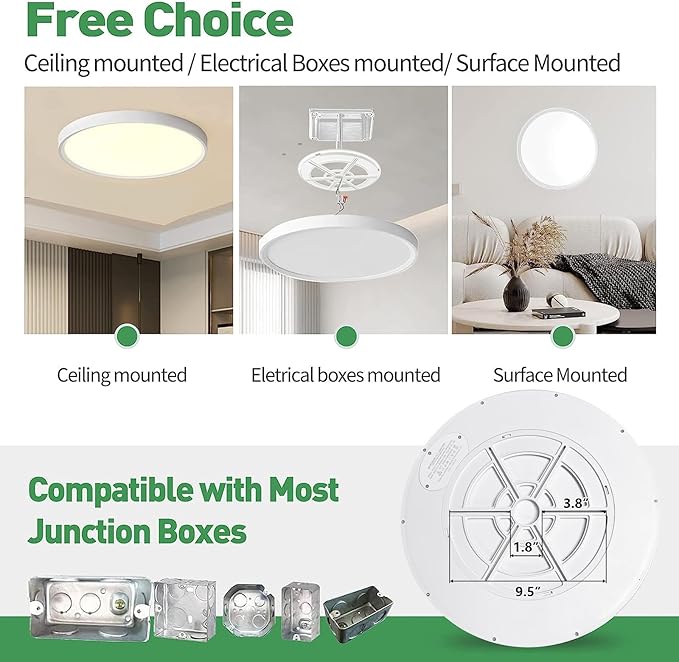 15.8 Inch LED Flush Mount Ceiling Light, 32W, 3480LM, 3000K/4000K/6000K CCT Selectable, Round Flat Panel Light Fits for Hallway, Kitchen, Bedroom, Laundry Room