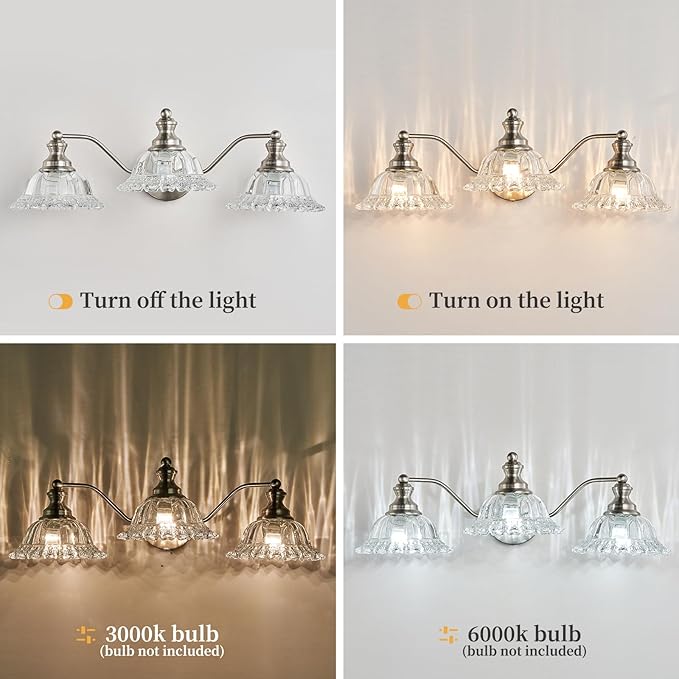 XIEDUN Brushed Nickel Bathroom Vanity Light Fixture 3 Light Vanity Lights for Bathroom Vanity Light Fixtures