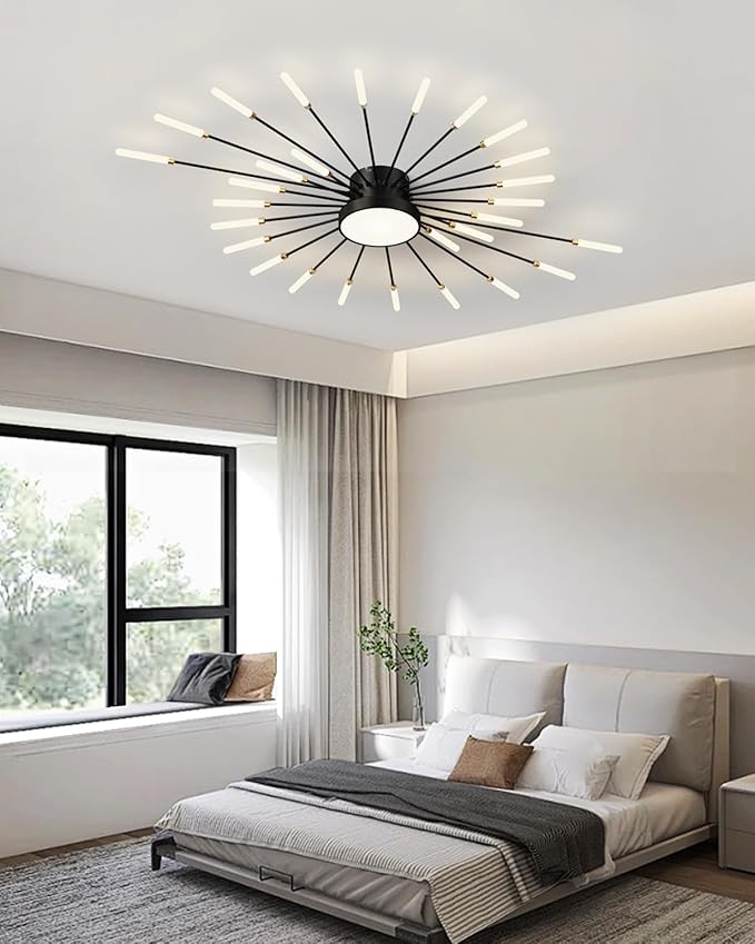 Ceiling Light Modern LED Ceiling Lamps,Flower Shape Ceiling Lights,Flush Mount Chandelier,Metal Acrylic Ceiling Lamps,Living Room Light Fixtures Ceiling for Bedroom,Dining Room(Black,28+1 Heads)