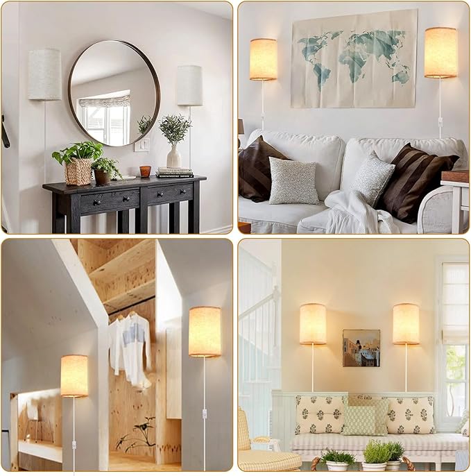 Plug in Wall Sconce, 3 Colors Wall Sconces Set of Two, Industrial Plug in Wall Light, Wall Sconce Lighting On/Off Switch Vintage Wall Lamp for Bedroom Living Room Hallway Porch
