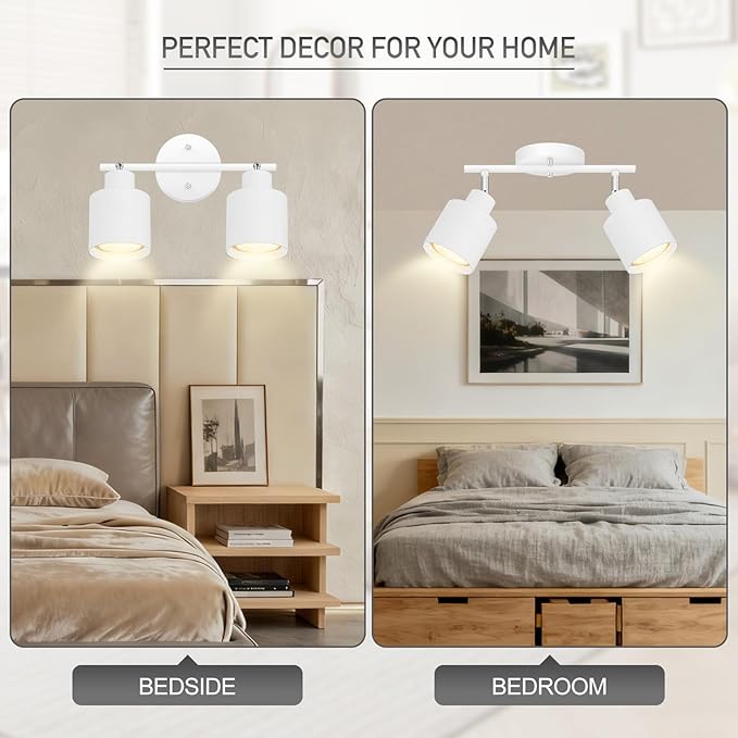 BoostArea 2-Light Led Track Lighting,White Ceiling Lighting Fixtures,Wall Sconces Ceiling Spotlight with Foldable Light Arms for Kitchen, Closet, Bedroom,GU10 Socket, Bulbs Not Included