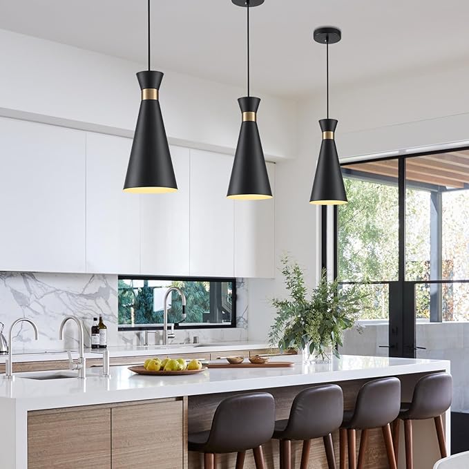 2026 New Black Gold Pendant Lights Kitchen Island Lights for Kitchen, 5.9"W Small Modern Island Lighting Fixtures 1-Light Single Farmhouse Adjustable Hanging Pendant Light Fixtures for Bar Sink, 13“H