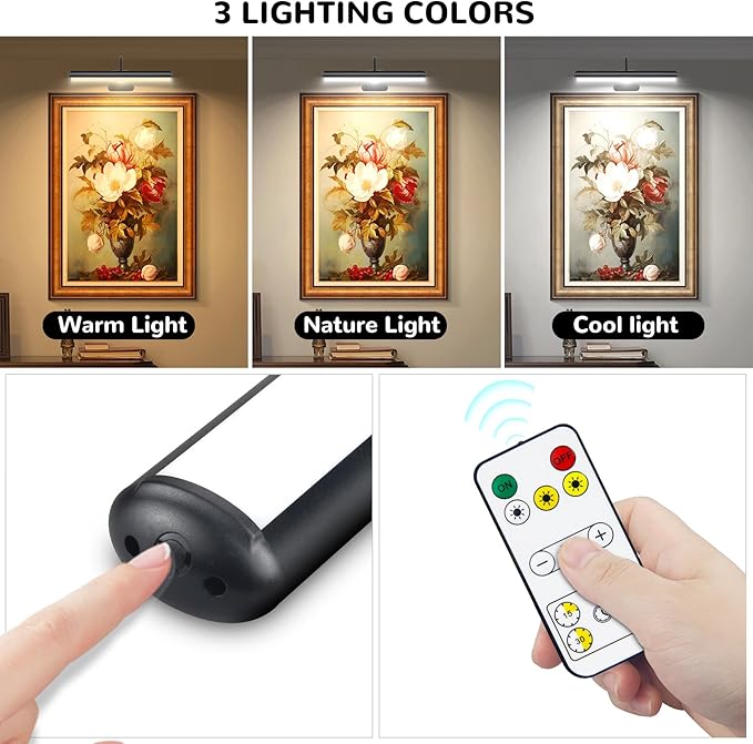 2Pack-Dimmable Picture Lights with Timer Controller for Wall Sconce Lamps ,Art Painting Light for Home Office Gallery, 5000mAh Rechargeable Battery Operated Wall Light for Display Portrait Frame-Black