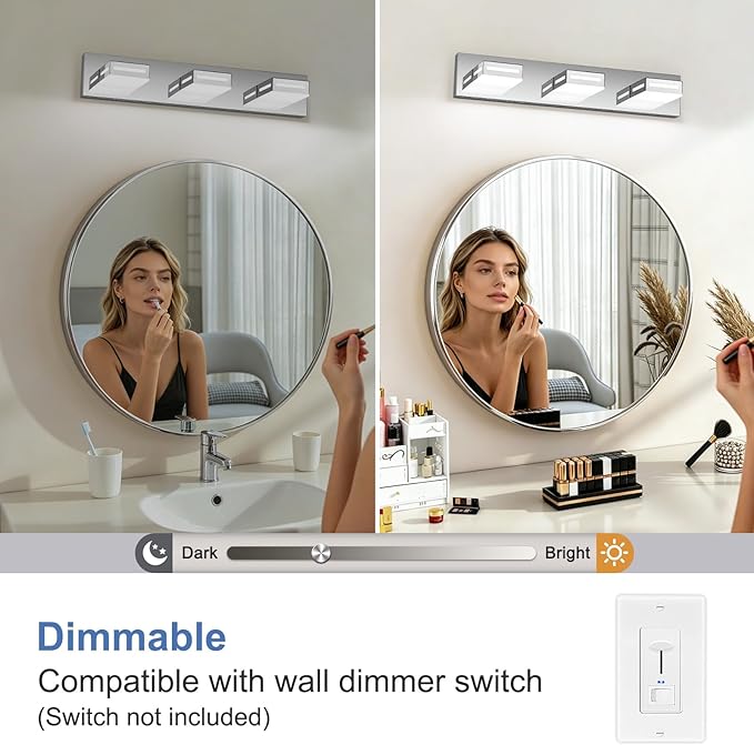LED Modern Bathroom Light Fixtures, 3-Light 24-Inch Dimmable 5CCT Adjustable Chrome Vanity Lights for Bathroom Lighting Fixtures Over Mirror, 350° Rotatable Wall Lamp