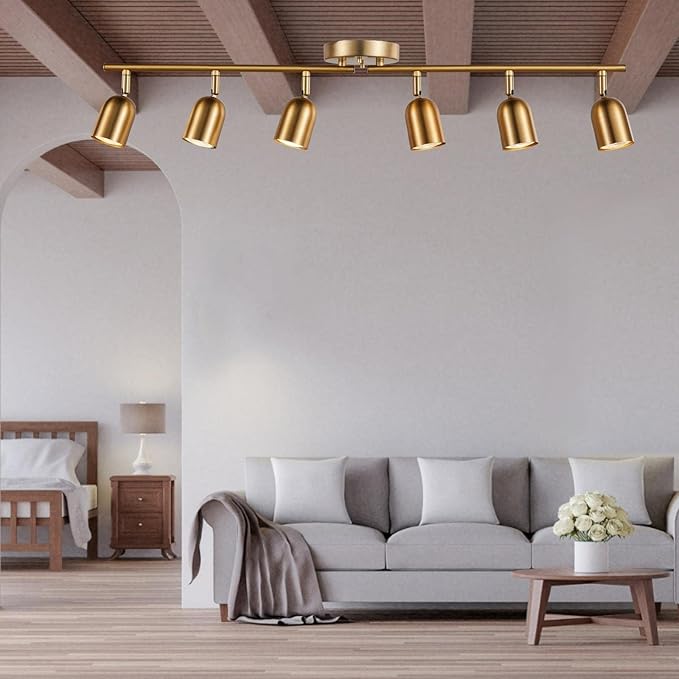 6 Light Track Lighting Kit, Matt Brass Finish Adjustable with Moden Flush Mount Ceiling Spotlight for Kitchen,Living Room,Home Improvement (6L)