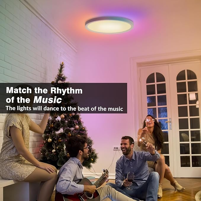 2 Pack Smart RGB LED Ceiling Light with Remote, 12" WiFi Flush Mount Ceiling Light Works with Alexa & Google Home, 24W=2400LM Dimmable, DIY Colors & 2700K-6500K, for Bedroom Living Room