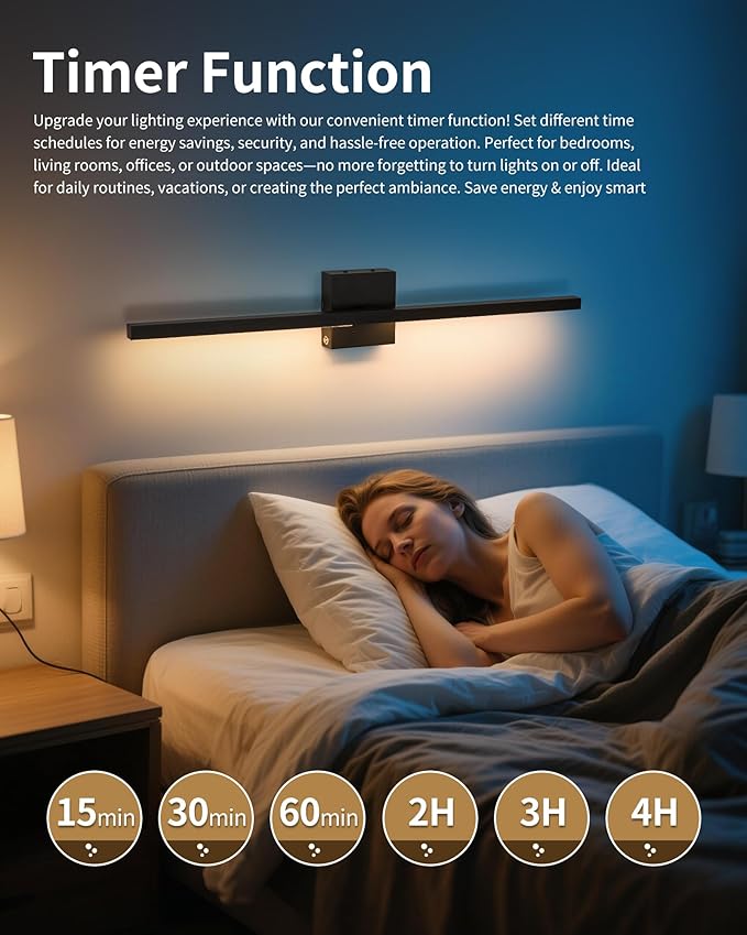 Rayogale 36 Inch 8000mAh Rechargeable Battery Operated Wall Sconce Set of Two, Cordless, 3000K/4500K/6000K, Dimmable, Timer, Remote, Touch Control, USB-C Charging, 360° Rotation for Living Room Black