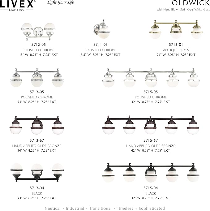 Livex 5711-05 Transitional One Light Bath Vanity from Oldwick Collection Finish, Polished Chrome