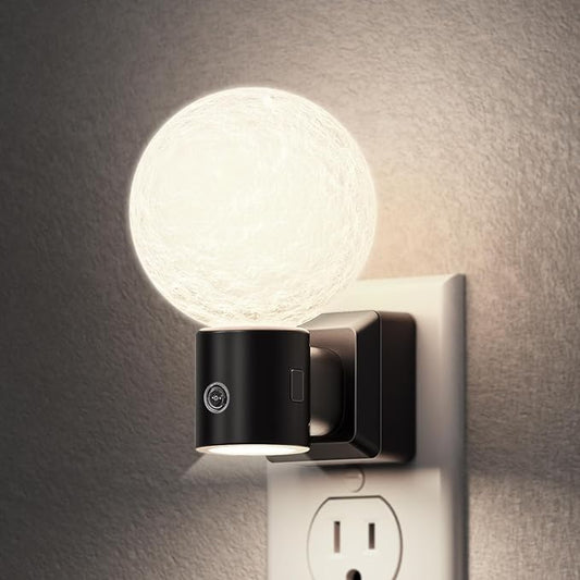 DORESshop Moon Night Light, Night Lights Plug into Wall, Dusk-to-Dawn Sensor, 3D Design 5000K Daylight White, Dimmable Nightlights Indoor for Bathroom, Bedroom, Hallway, Stairs
