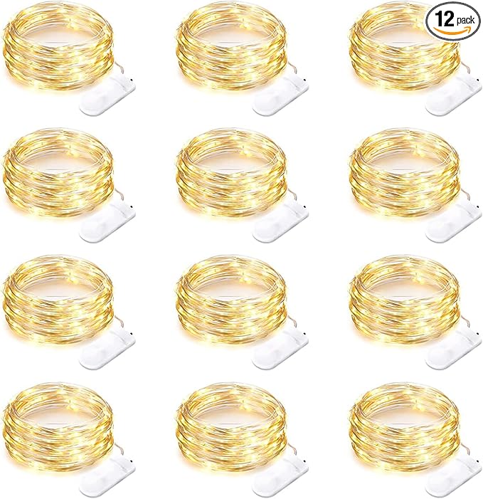 Yiaht 12 Pack Fairy Lights Battery Operated String Lights 7 Feet 20 Led Waterproof Christmas Lights Silver Wire Firefly Starry Moon Lights for Bedroom DIY Party Wedding Patio Christmas
