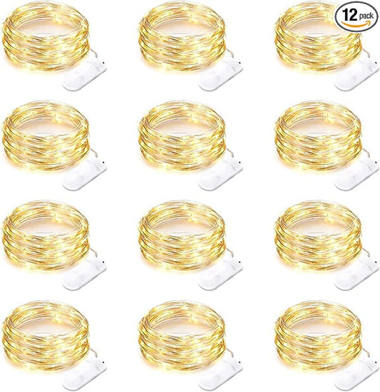 Yiaht 12 Pack Fairy Lights Battery Operated String Lights 7 Feet 20 Led Waterproof Christmas Lights Silver Wire Firefly Starry Moon Lights for Bedroom DIY Party Wedding Patio Christmas