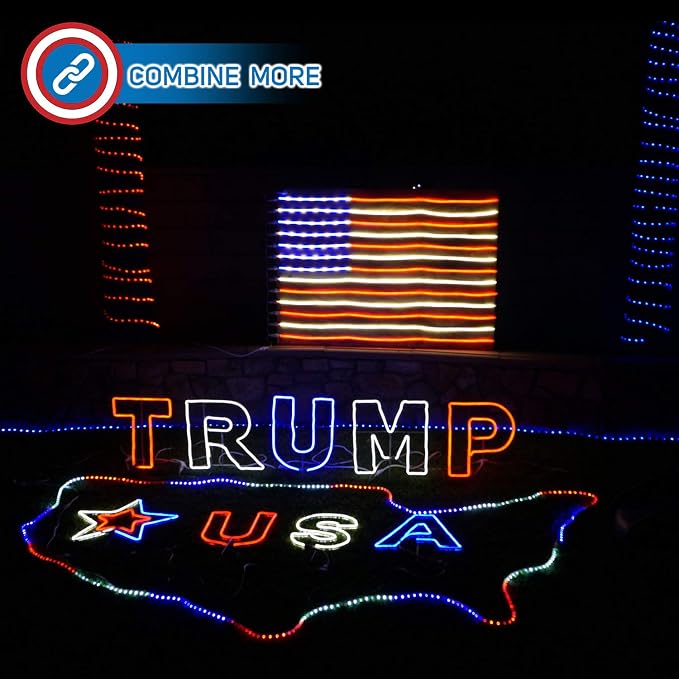 Russell Decor Patriotic USA Flag Neon Sign Lights for Wall Decor Stars and Stripes Red White Blue (5 ft x 3 ft)