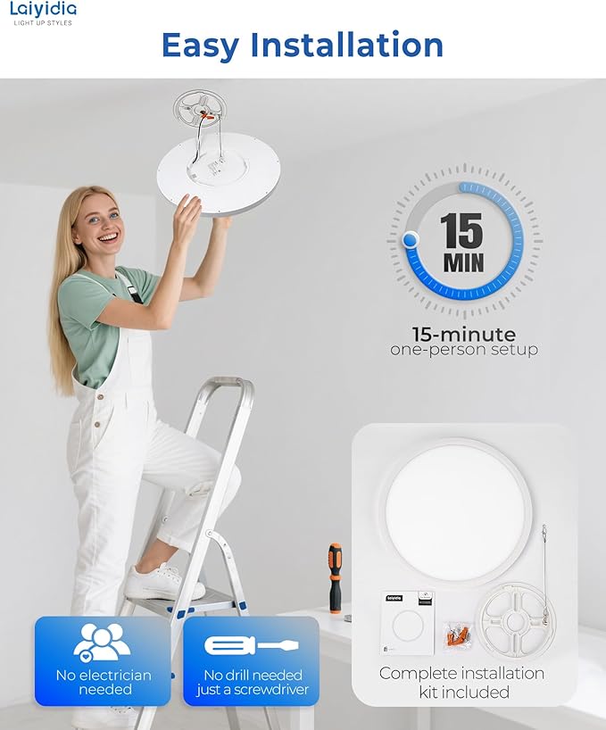 2-Pack 12 Inch Dimmable LED Flush Mount Ceiling Light – 24W 2640LM Ultra Slim 0.72", 5CCT (2700K-6500K), Easy DIY Installation Fixtures for Bedroom, Kitchen, Hallway, Laundry Room, White