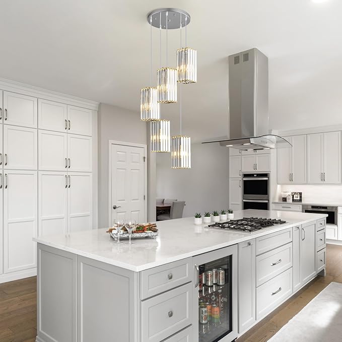 Modern Pendant Light Chrome Rectangle Pendant Lighting Mini Crystal Chandeliers Adjustable Pendant Light Fixture for Kitchen Island Dinning Room Living Room Corridor Bedroom(Chrome 5-Light)