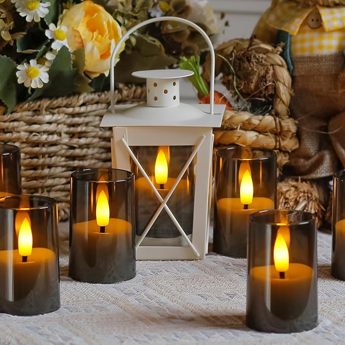 Flameless Small Tea Light LED Candles, Acrylic Battery Operated Votive 1.7" x2.5" with Remote Control and Timer, Tealight Grey Flickering Warm Light Pack of 8 Electric Long Lasting