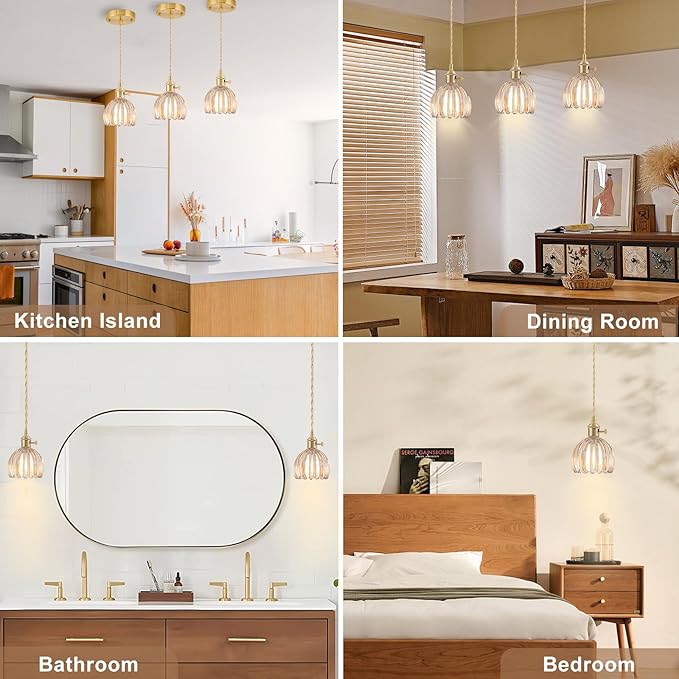 Plug in Pendant Light Fixtures, Hanging Light Fixture Vintage Glass Pendant Light, Mini Amber Tulip Hanging Lamp, Pendant Lighting for Kitchen Island, Bedroom, Dining Room, Living Room
