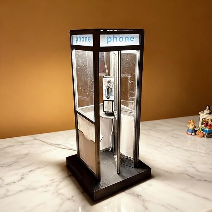 Retro Vintage Tall PhoneBooth Lamp,Classic Telephone Booth Table Lamp with Warm LED Light,Table Light Phone Box Decorative Night Light for Office,Bedroom,Unique Phonebooth Lamp Vintage Decor Home Gift