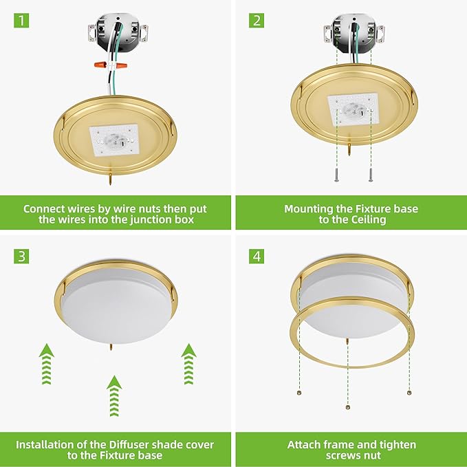 hykolity 16 inch Dimmable LED Flush Mount Ceiling Light Fixture, Gold, 36W, 2200LM, 2.7/3/3.5/4K/5K Adjustbale, 120°Light Angle, CRI80, Ceiling Lamp for Bedroom, Kitchen, Office, ETL Listed