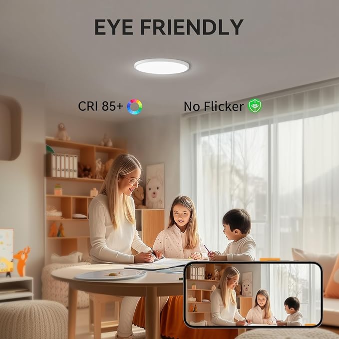 MODERN 6Pack LED Flush Mount Ceiling Light, 3000K-3500K-4500K-5000K-6000K Adjustable Ceiling Lamp,7.5inch Surface Mounted for Living Room, Bedroom, Kitchen, Laundry, Hallway (White, 6 Pack)