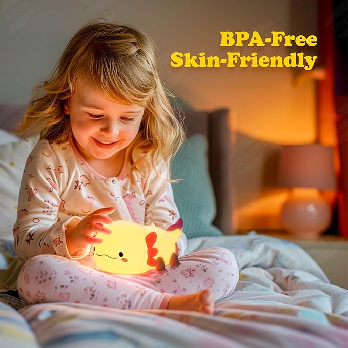 UNEEDE Axolotl Night Light for Kids, Animal Silicone Nursery Night Lamp, Rechargeable Table Lamp Bedside Lamp, Cute Room Decor Night Light for Bedroom Living Room Dining Desk Decor Gift Kawaii Toys