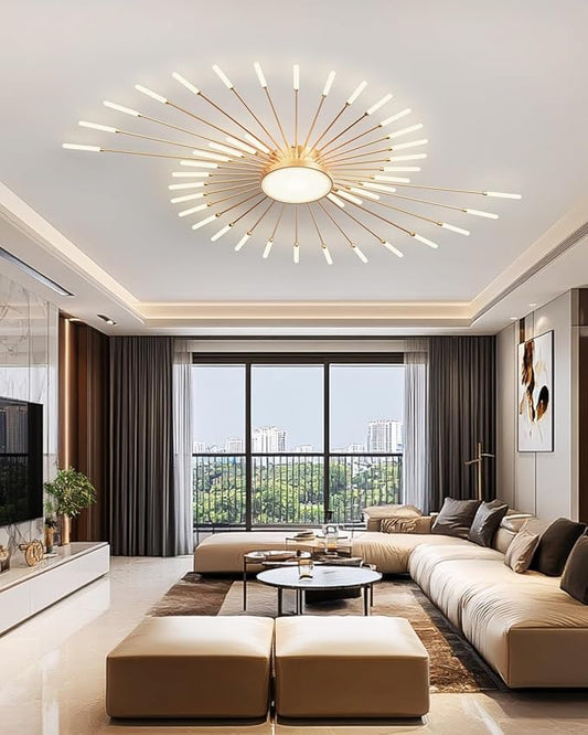 Ceiling Light Modern LED Ceiling Lamps,Flower Shape Ceiling Lights,Flush Mount Chandelier,Metal Acrylic Ceiling Lamps,Living Room Light Fixtures Ceiling for Bedroom,Dining Room(Gold,42+1 Heads)
