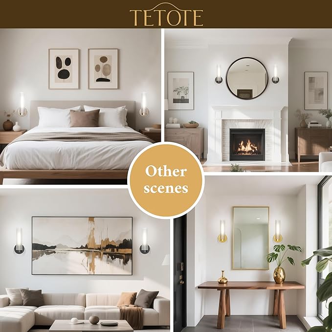 TETOTE Brushed Nickel Wall Sconce Modern Bathroom Wall Light Fixtures Farmhouse Wall Lights with Frosted Glass Shade for Mirror Bedroom Living Room