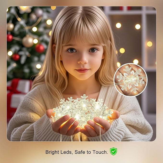 Snowflake Curtain Lights, Warm White Window Lights 70 Snowflakes Hanging Light with Remote Fairy Led Twinkle String Lights Home Bedroom Wall Décor for Christmas, Wedding, Party, Birthday